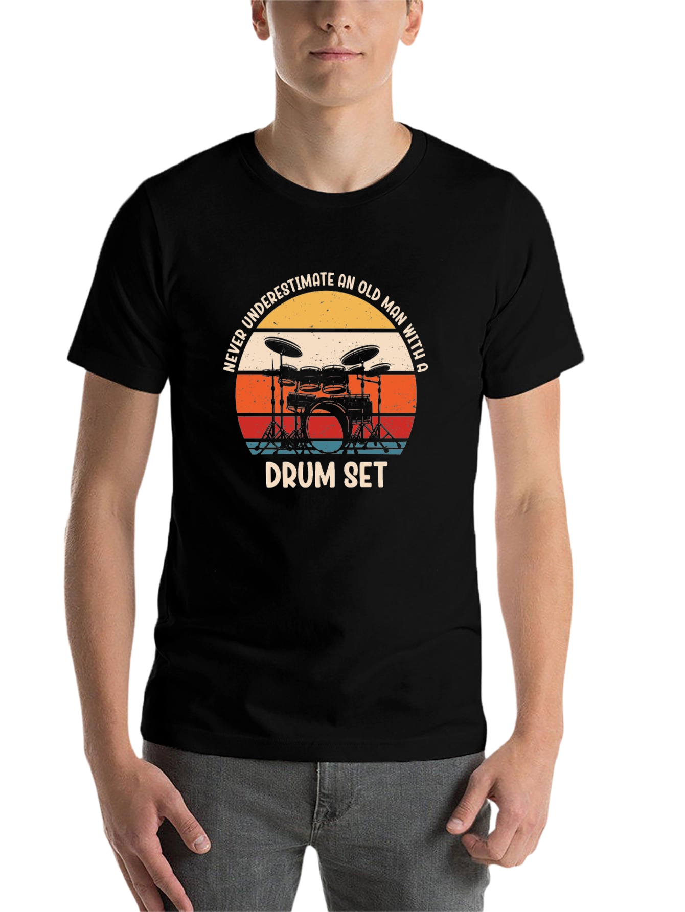Never Underestimate An Old Man Drum Set Black T-Shirt