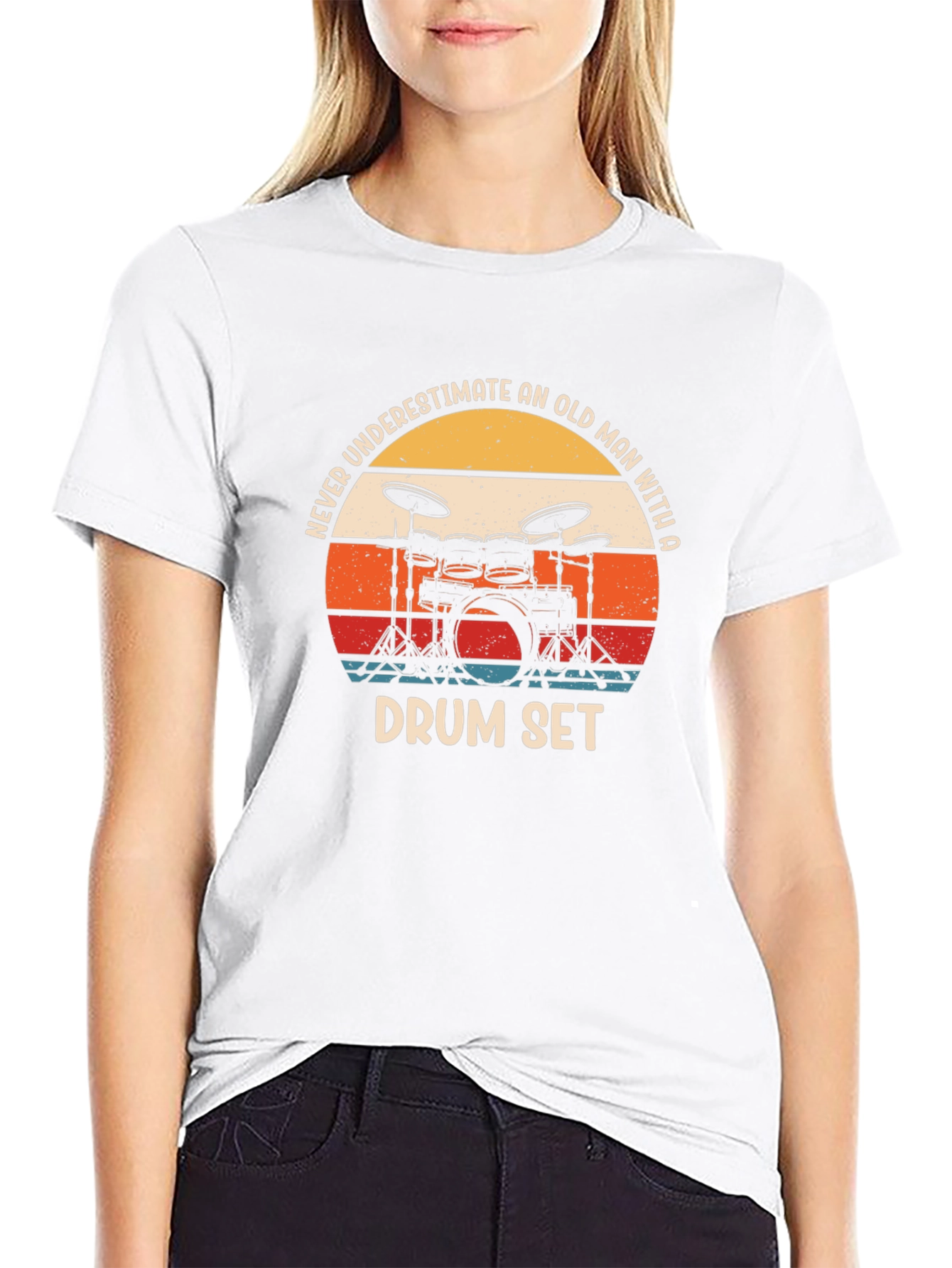 Never Underestimate An Old Man Drum Set Black T-Shirt