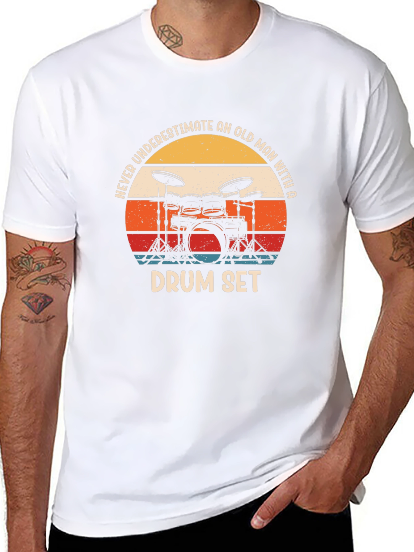 Never Underestimate An Old Man Drum Set Black T-Shirt