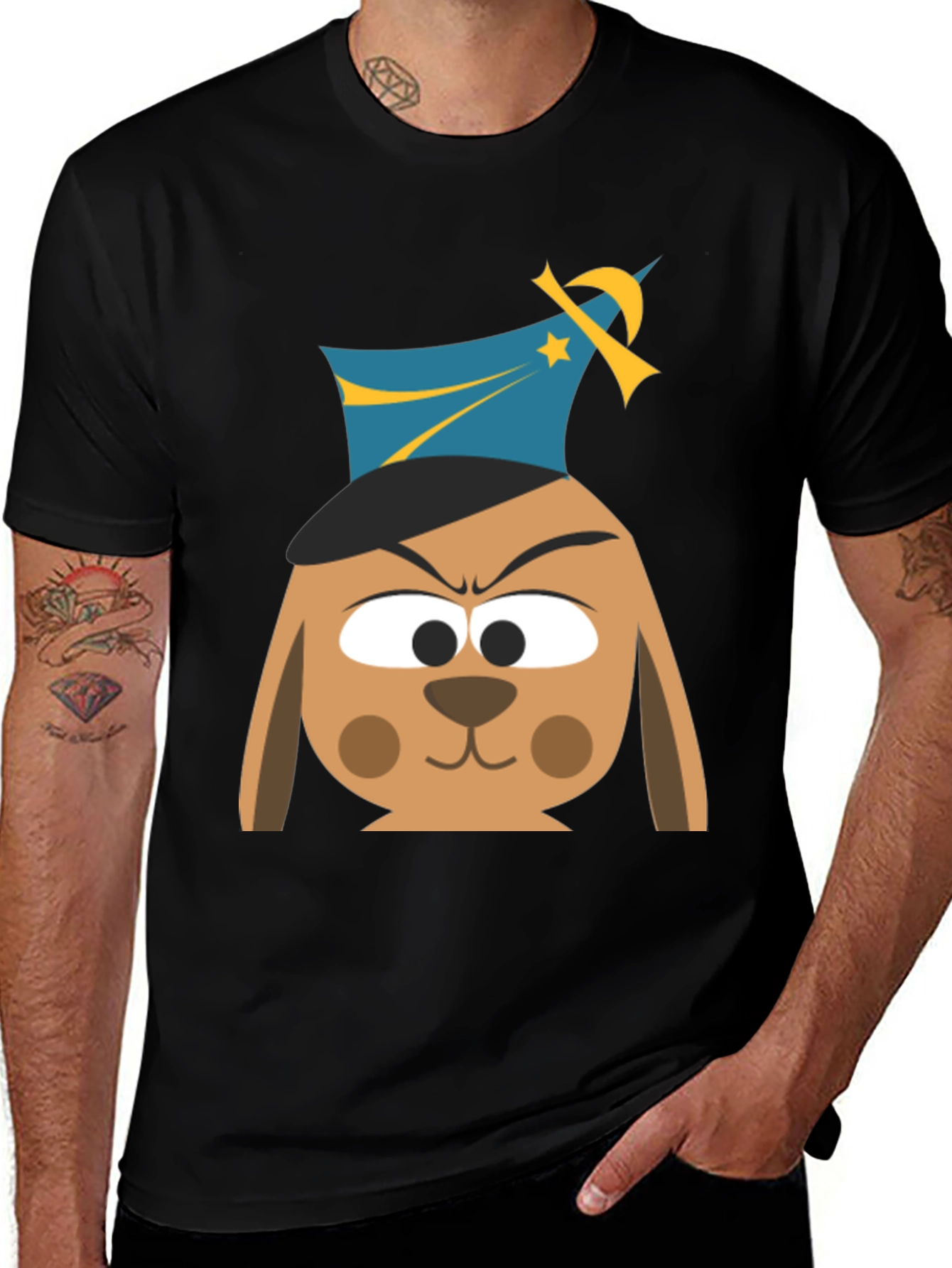Cartoon Dog Graphic T-Shirt - Black Cotton Tee