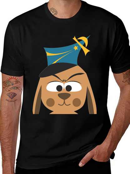 Cartoon Dog Graphic T-Shirt - Black Cotton Tee