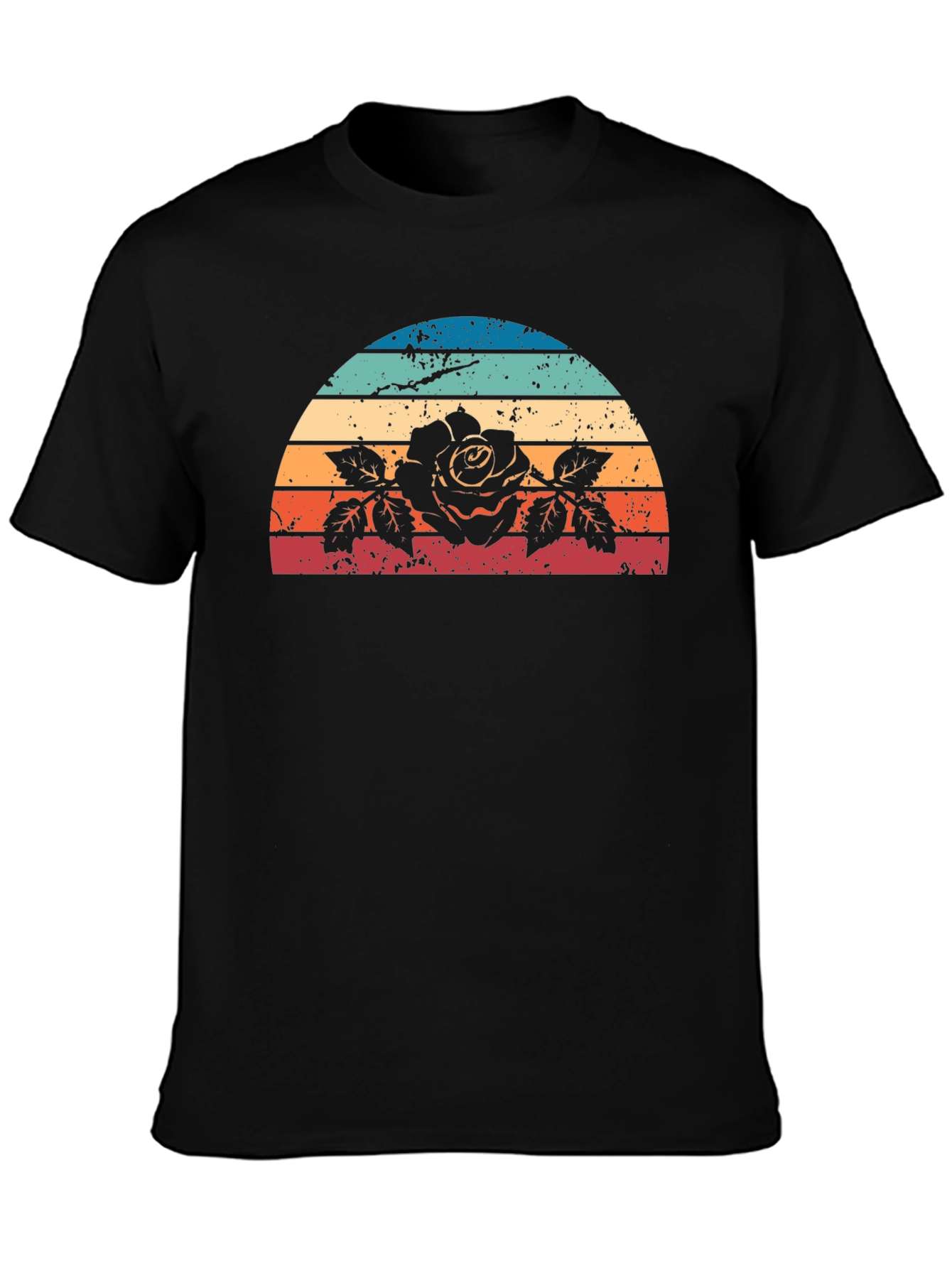 Retro Rose Sunset Graphic Tee - Black