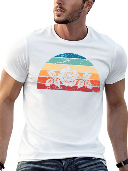 Retro Rose Sunset Graphic Tee - Black