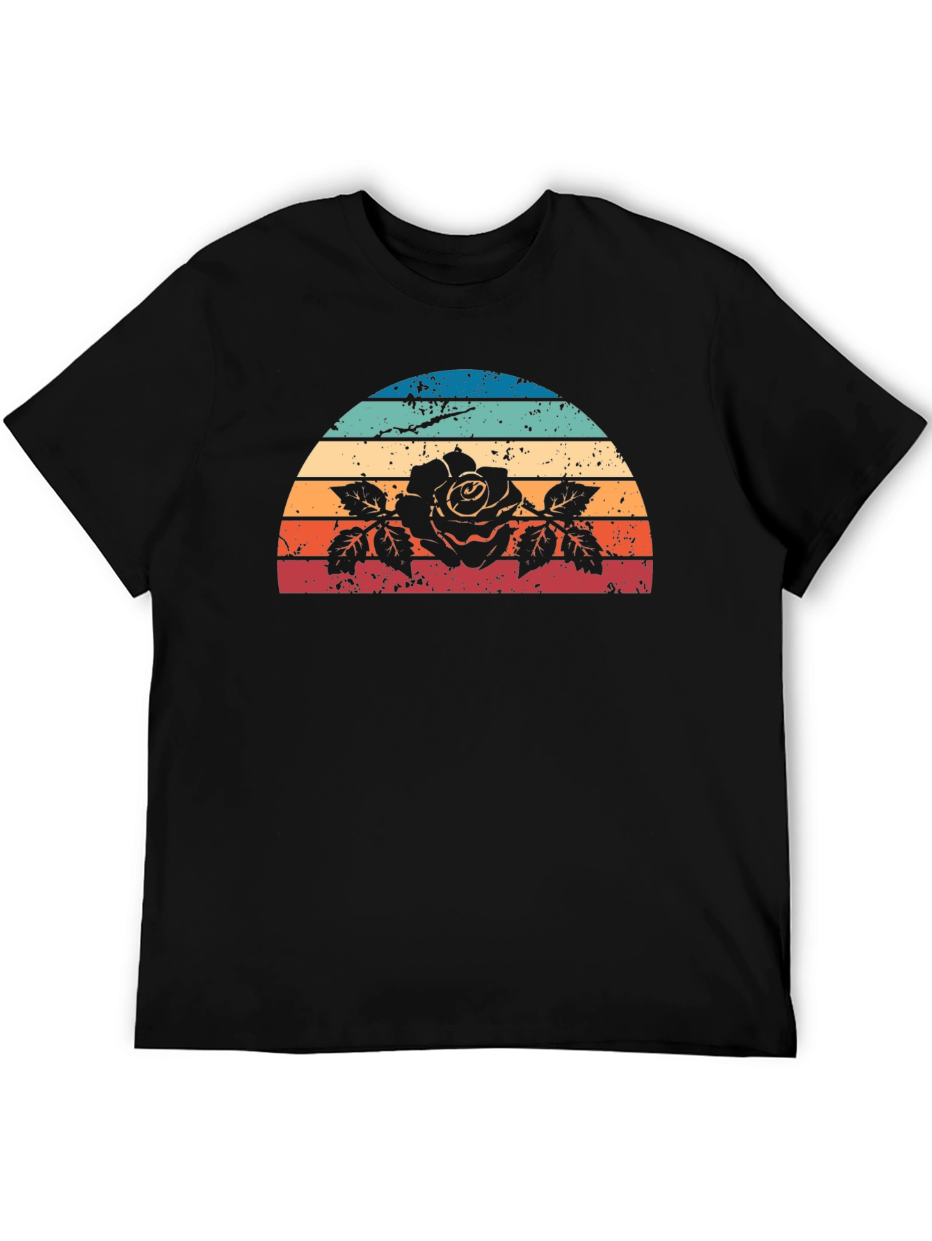Retro Rose Sunset Graphic Tee - Black