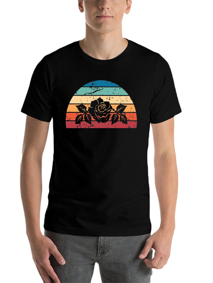 Retro Rose Sunset Graphic Tee - Black