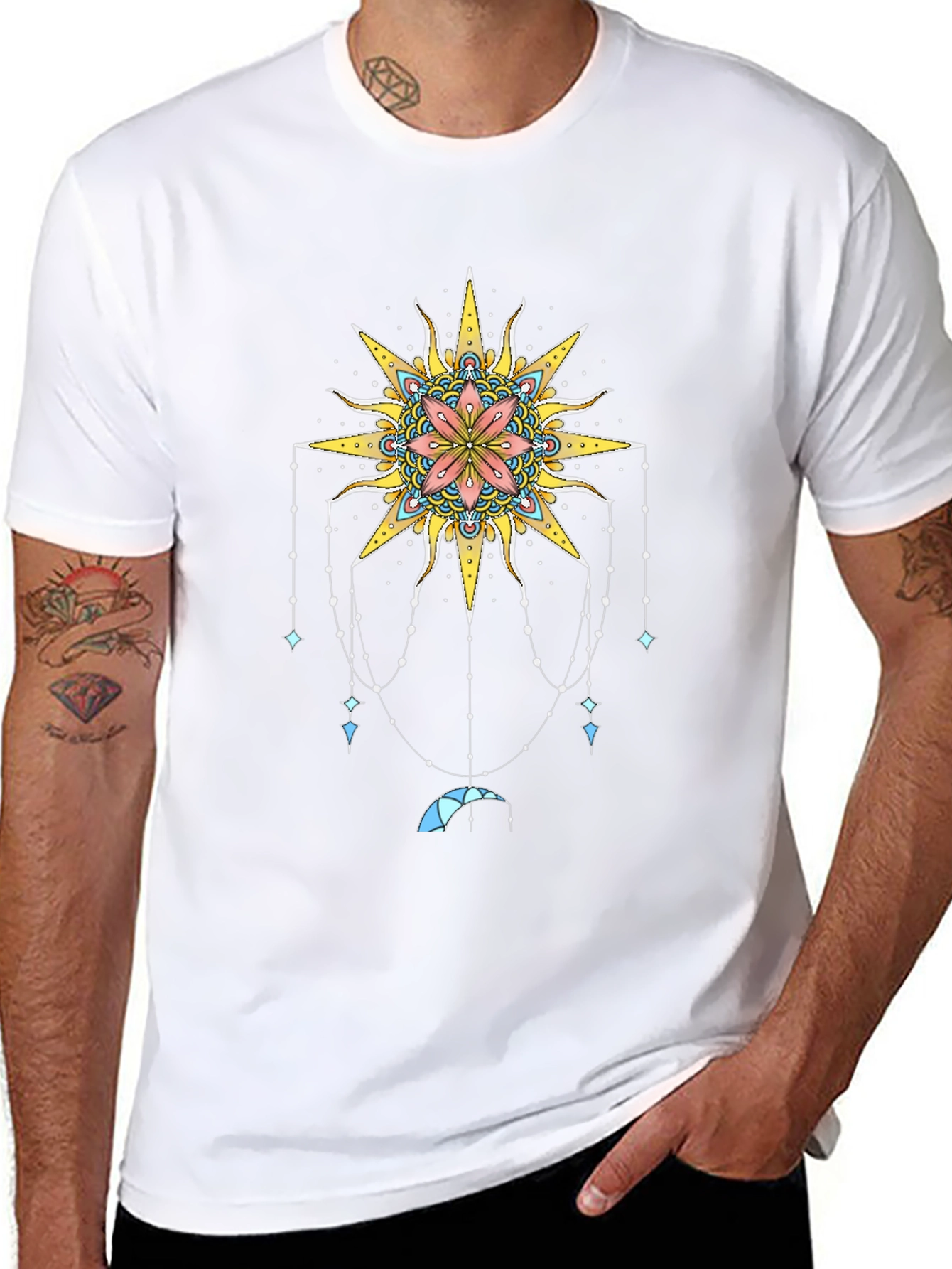 Celestial Sun Mandala Graphic Tee - Black