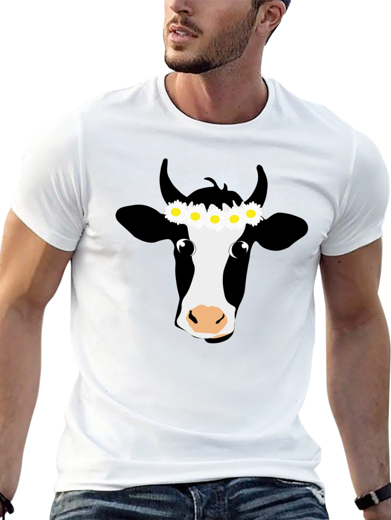 Daisy Cow Graphic Tee - Black Cotton T-Shirt
