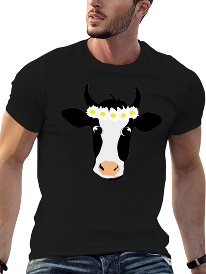 Daisy Cow Graphic Tee - Black Cotton T-Shirt