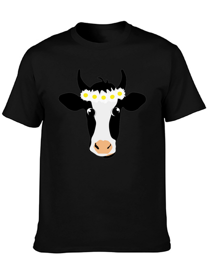 Daisy Cow Graphic Tee - Black Cotton T-Shirt