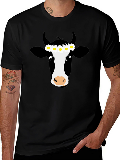 Daisy Cow Graphic Tee - Black Cotton T-Shirt