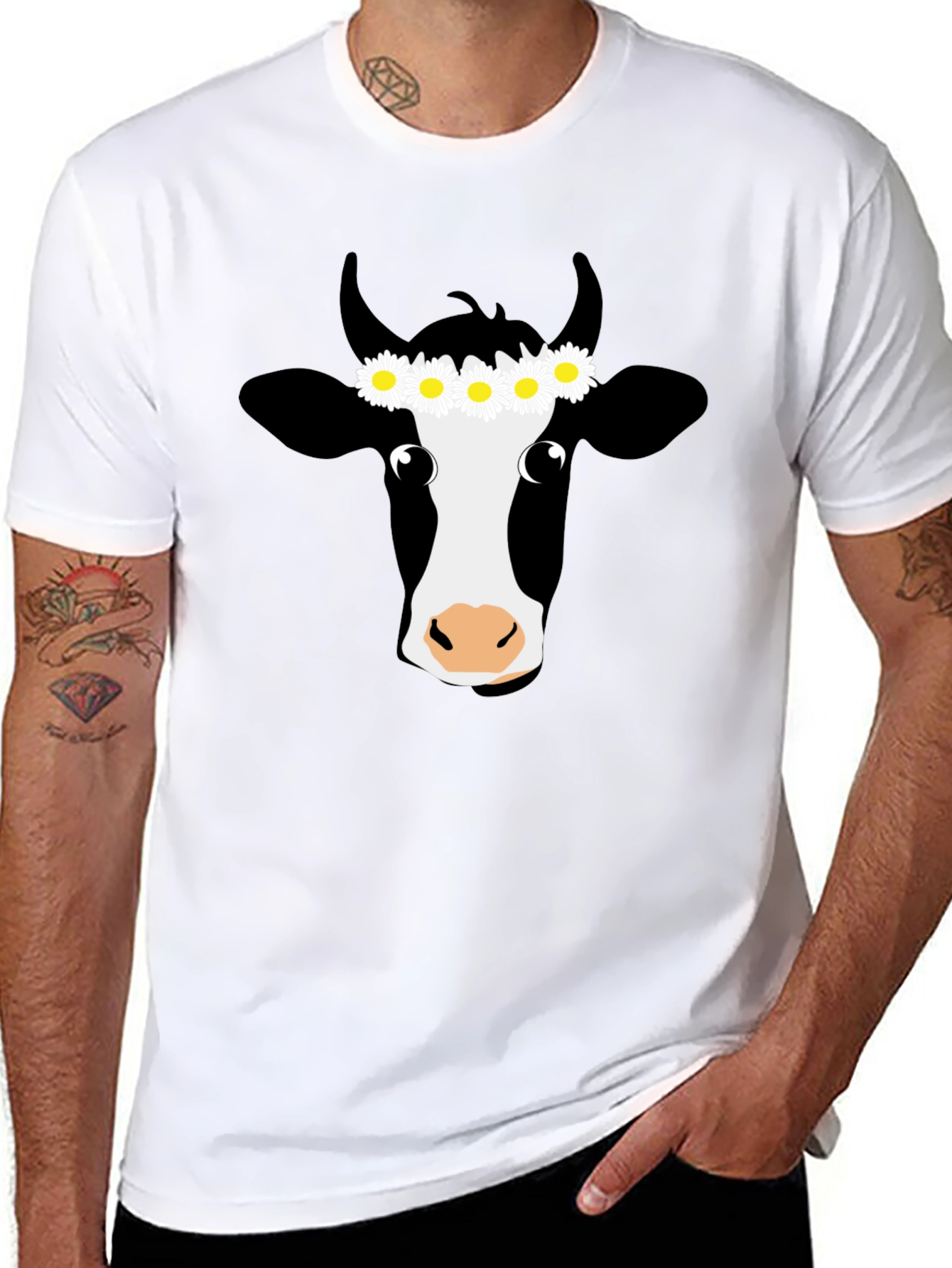 Daisy Cow Graphic Tee - Black Cotton T-Shirt