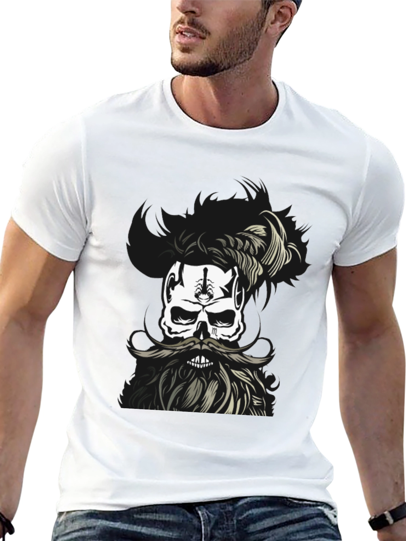 Skull with Beard Graphic T-Shirt - Unique Design