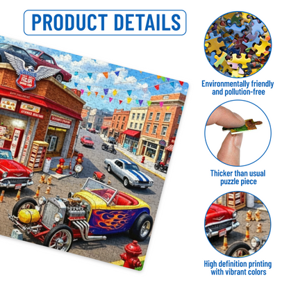 Retro American Garage Town ¨C Classic Hot Rods & Motorcycles Puzzle