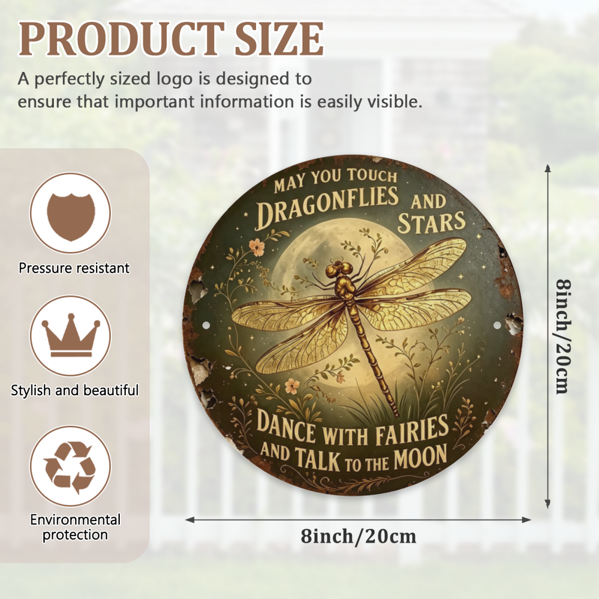 Whimsical Dragonfly Moon Round Metal Tin Sign ¨C May You Touch Dragonflies And Stars