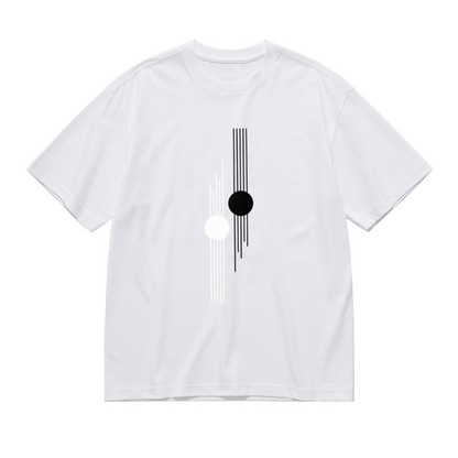 Minimalist Black White Line Circle Abstract Art Plus Size Women Printed T-Shirt