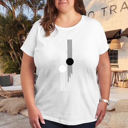 Minimalist Black White Line Circle Abstract Art Plus Size Women Printed T-Shirt