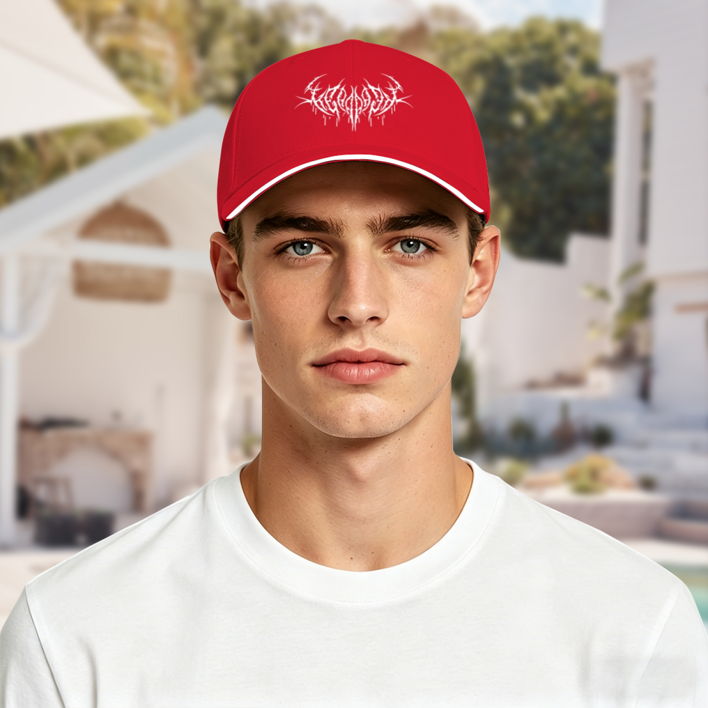 Brutal Black Metal Gothic Print Red Sandwich Baseball Cap For Rock Fans