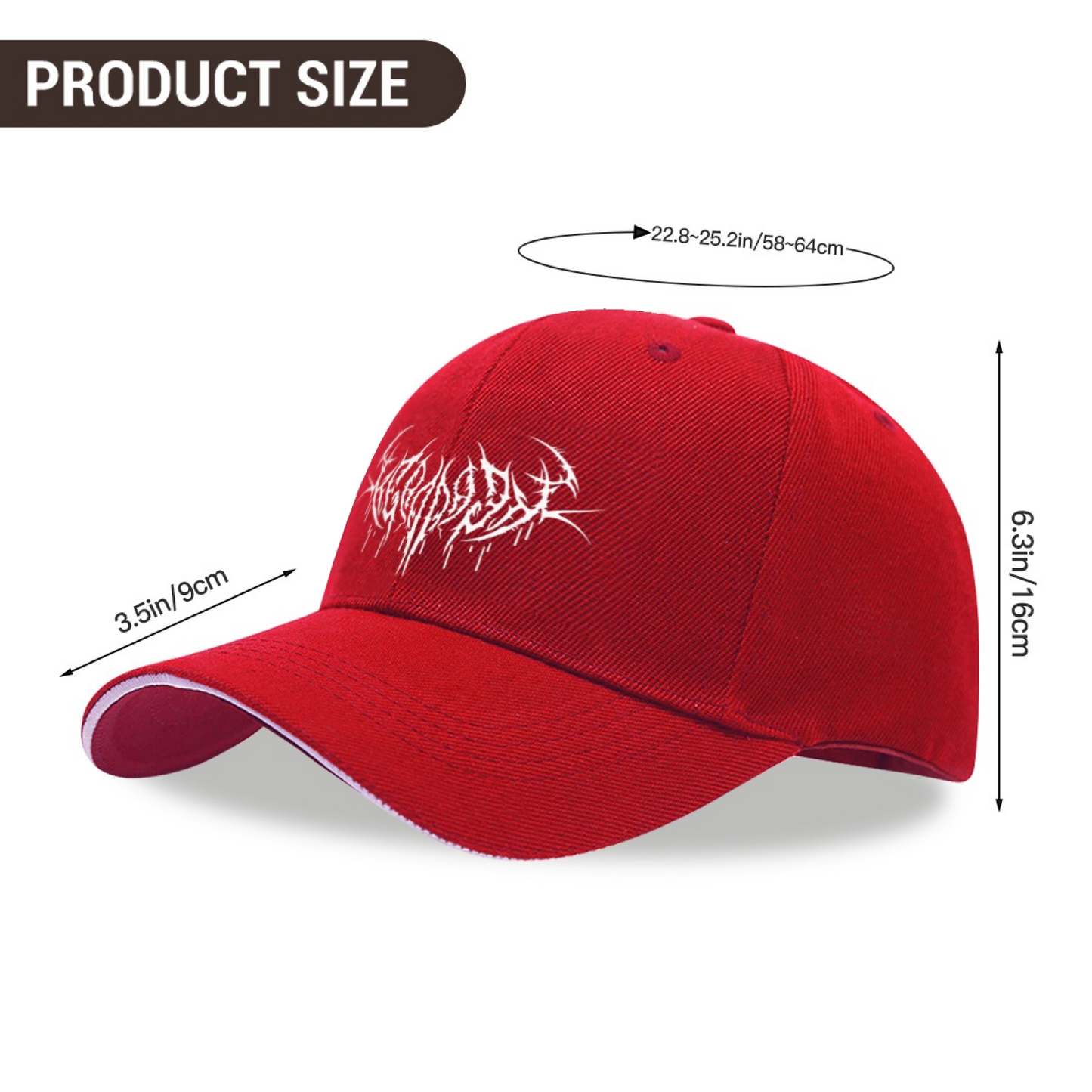 Brutal Black Metal Gothic Print Red Sandwich Baseball Cap For Rock Fans