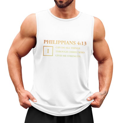 Philippians 4:13 Faith Bible Verse Gold Print Religious Tank