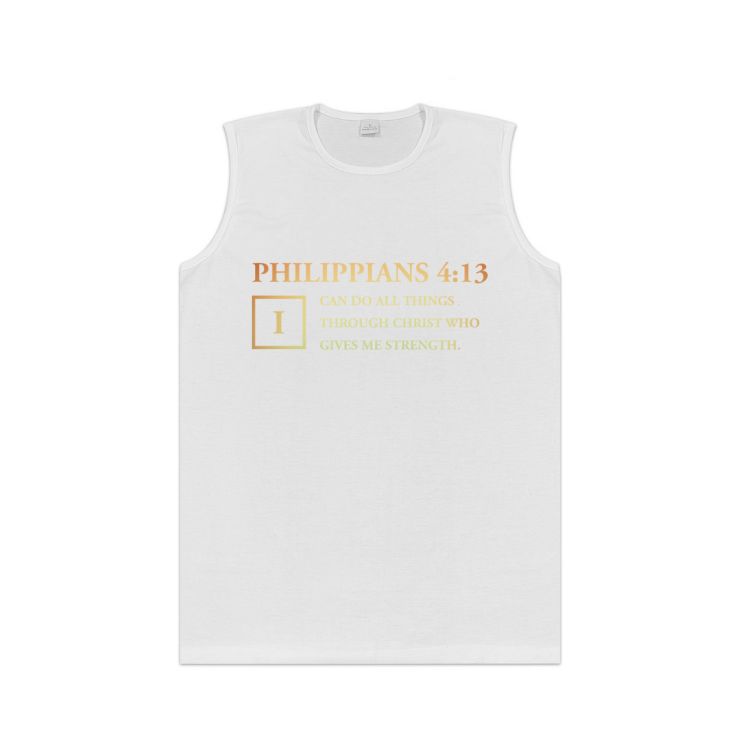 Philippians 4:13 Faith Bible Verse Gold Print Religious Tank