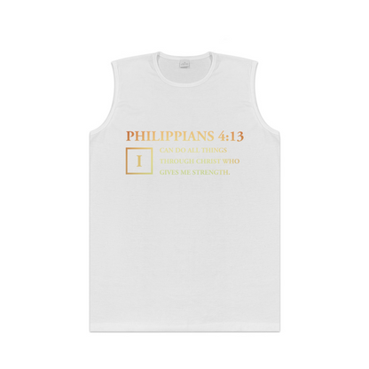 Philippians 4:13 Faith Bible Verse Gold Print Religious Tank