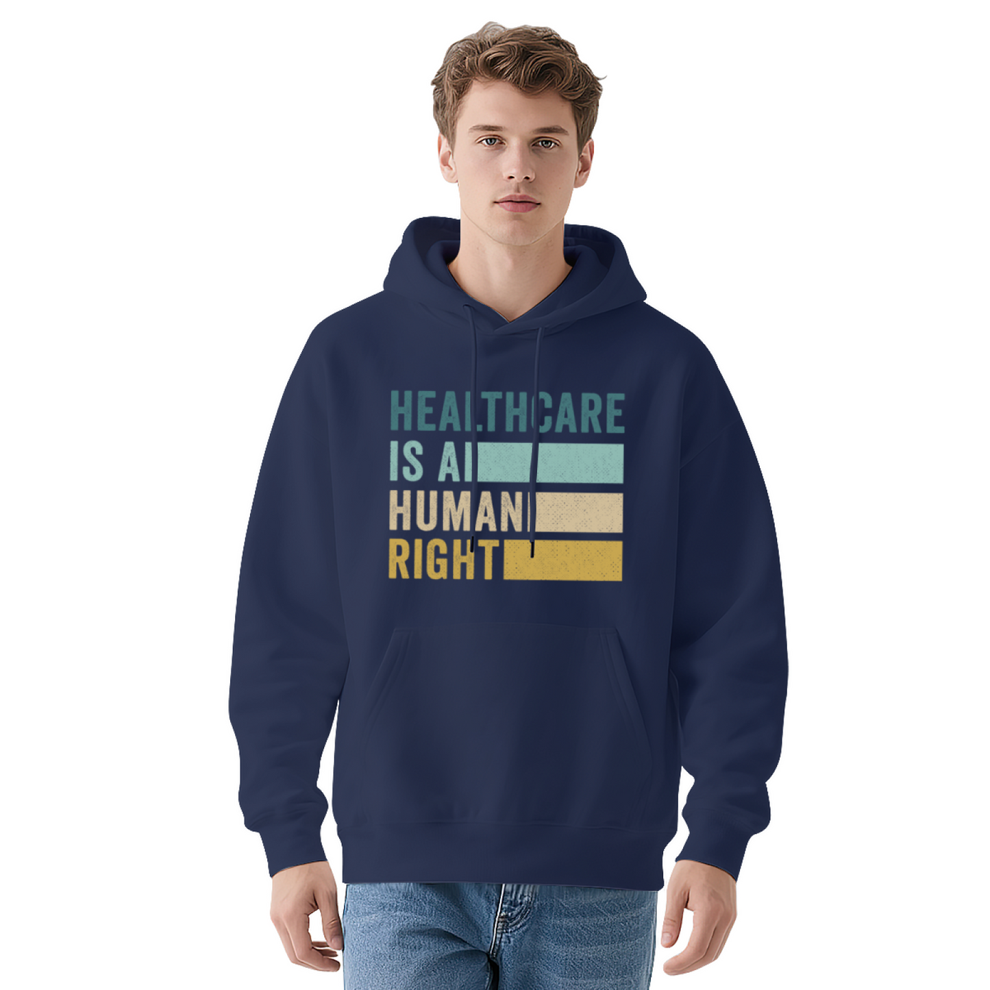 Healthcare Is A Human Right Retro Stripe Hoodie, Soft Everyday Hooded Top