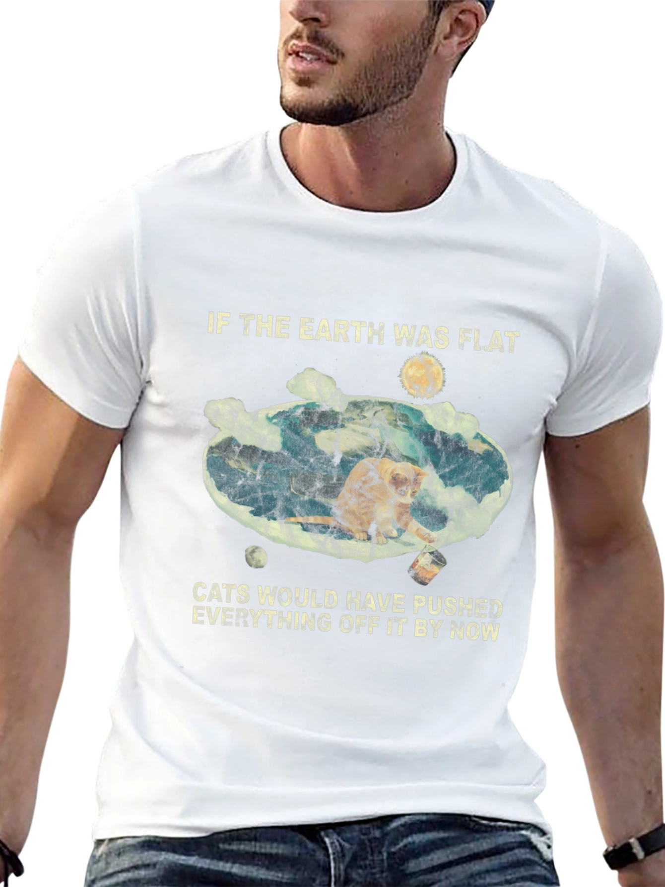 Flat Earth Cat Humor Graphic Tee
