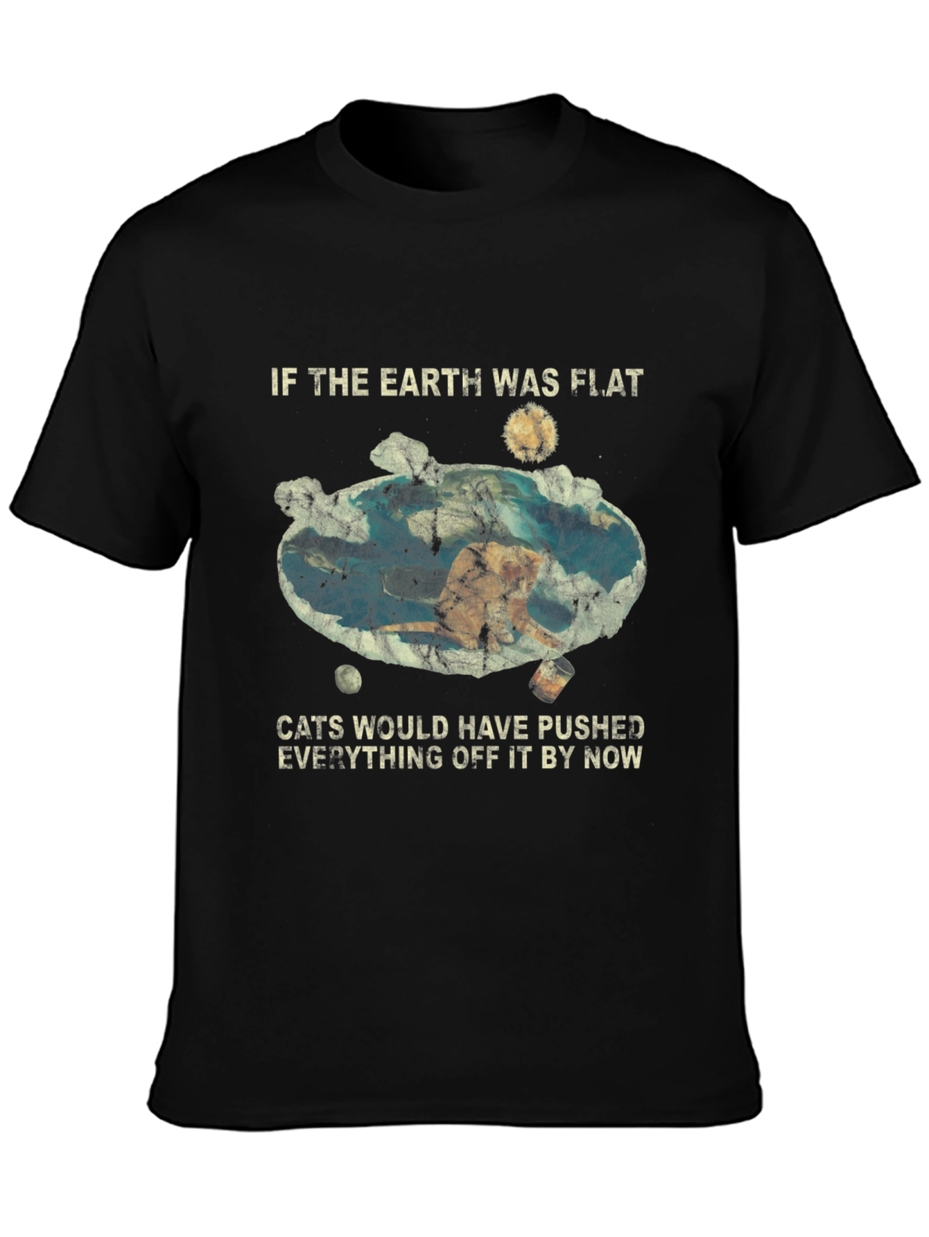 Flat Earth Cat Humor Graphic Tee