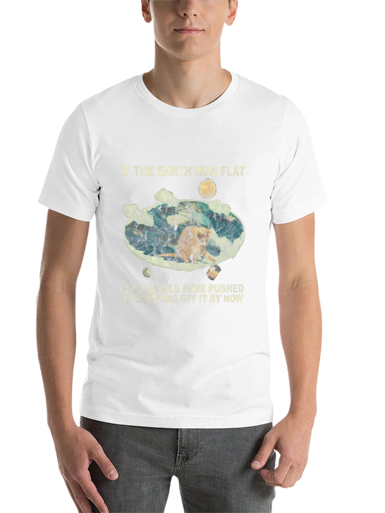 Flat Earth Cat Humor Graphic Tee
