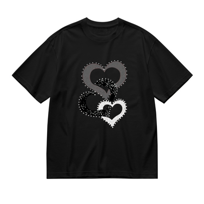 Sparkling Grey White Overlay Rhinestone Hearts Plus Size Women Printed T-Shirt