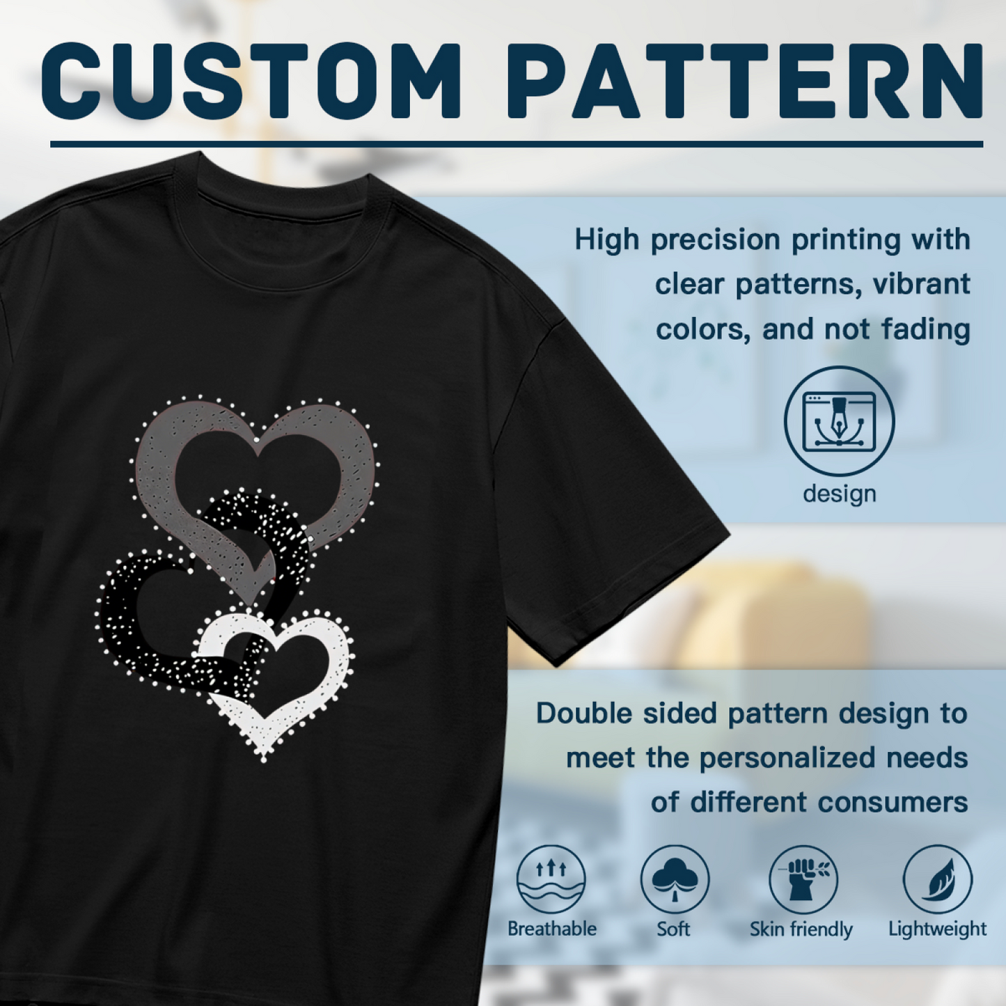 Sparkling Grey White Overlay Rhinestone Hearts Plus Size Women Printed T-Shirt