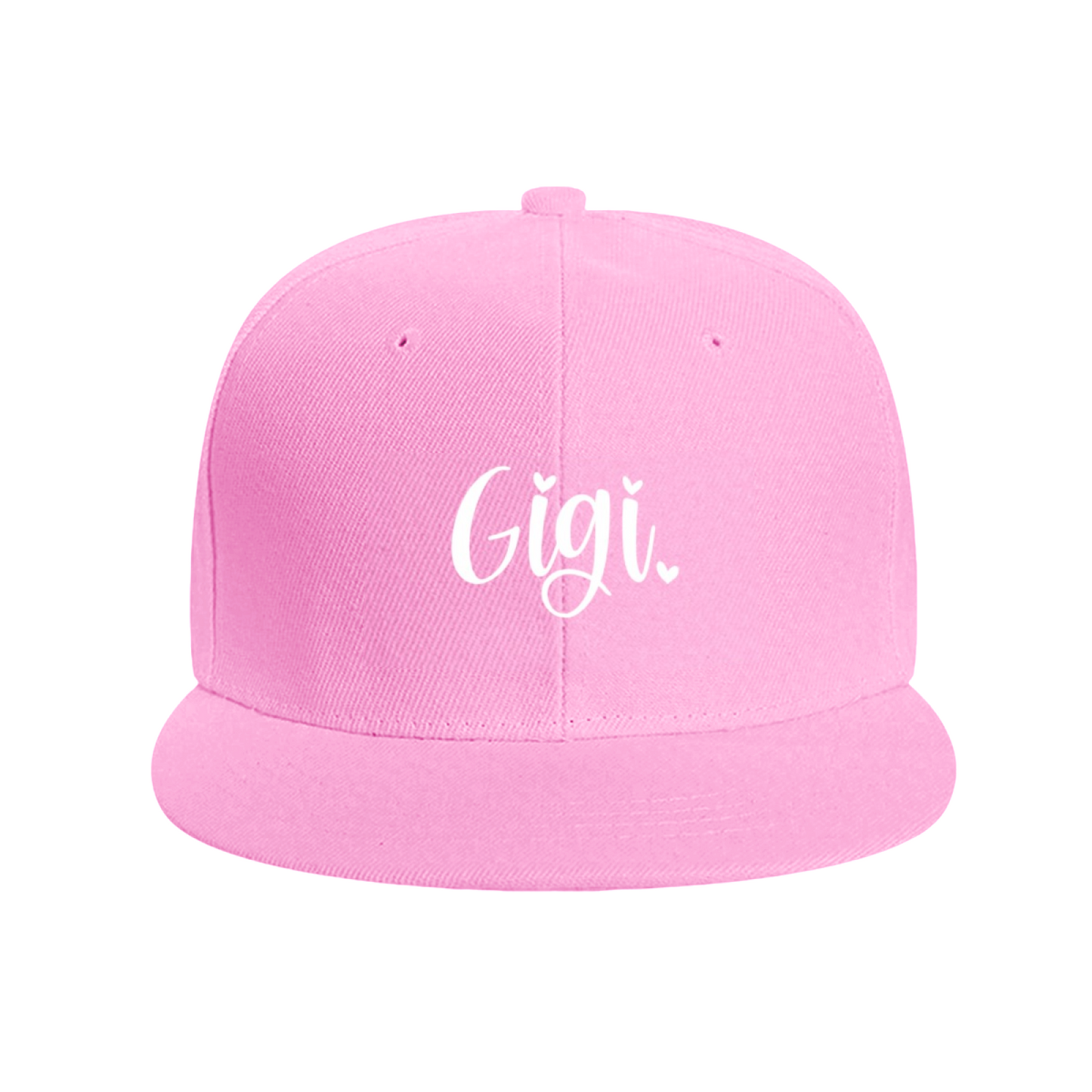 Lovely Cursive Gigi With Tiny Hearts Pink Flat Sun Hat