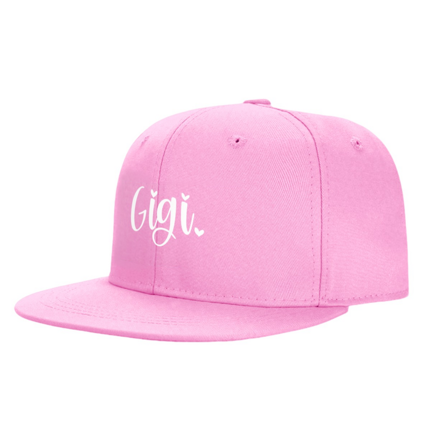 Lovely Cursive Gigi With Tiny Hearts Pink Flat Sun Hat