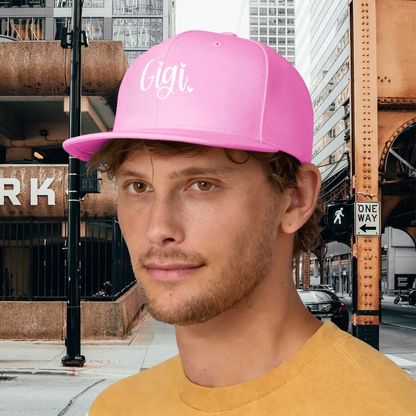 Lovely Cursive Gigi With Tiny Hearts Pink Flat Sun Hat