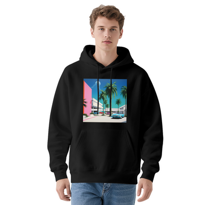 90s Vaporwave Palm Tree Retro Car Art Hoodie, Unisex Cozy Comfort Pullover
