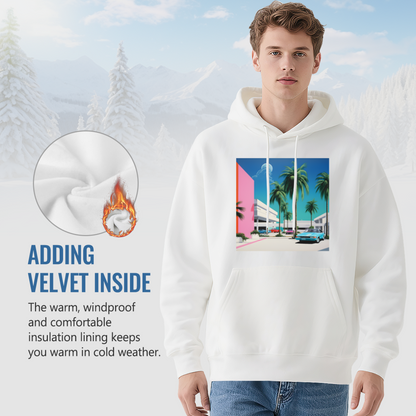 90s Vaporwave Palm Tree Retro Car Art Hoodie, Unisex Cozy Comfort Pullover