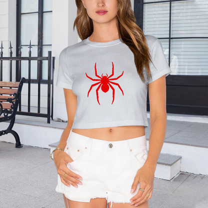 Bold Red Spider Silhouette Grey Crop Top ¨C Dark Grunge Streetwear Graphic Tee