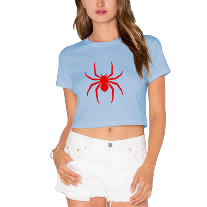 Bold Red Spider Silhouette Grey Crop Top ¨C Dark Grunge Streetwear Graphic Tee