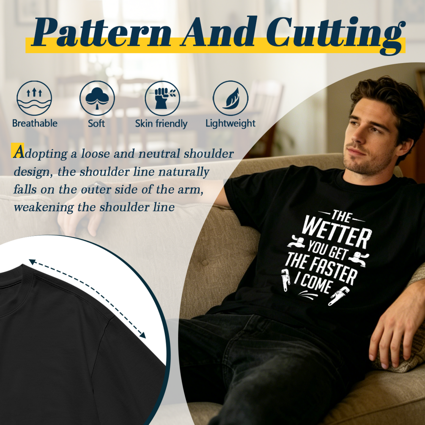 Men's Minimal Abstract Line Art Streetwear Graphic Crew Neck T-Shirt