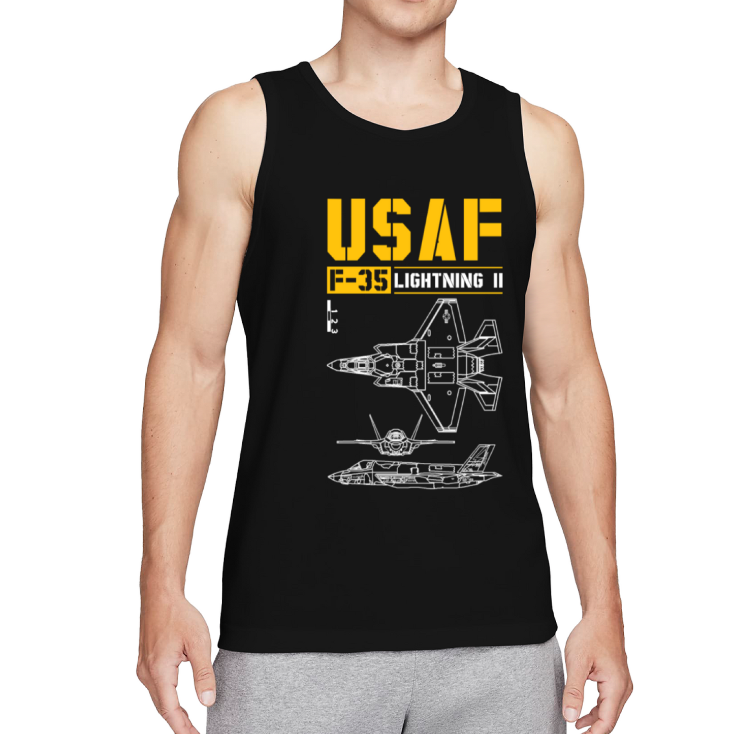 USAF F?35 Lightning II Military Blueprint Tank Top