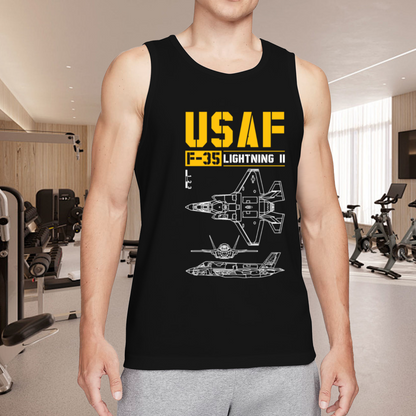 USAF F?35 Lightning II Military Blueprint Tank Top
