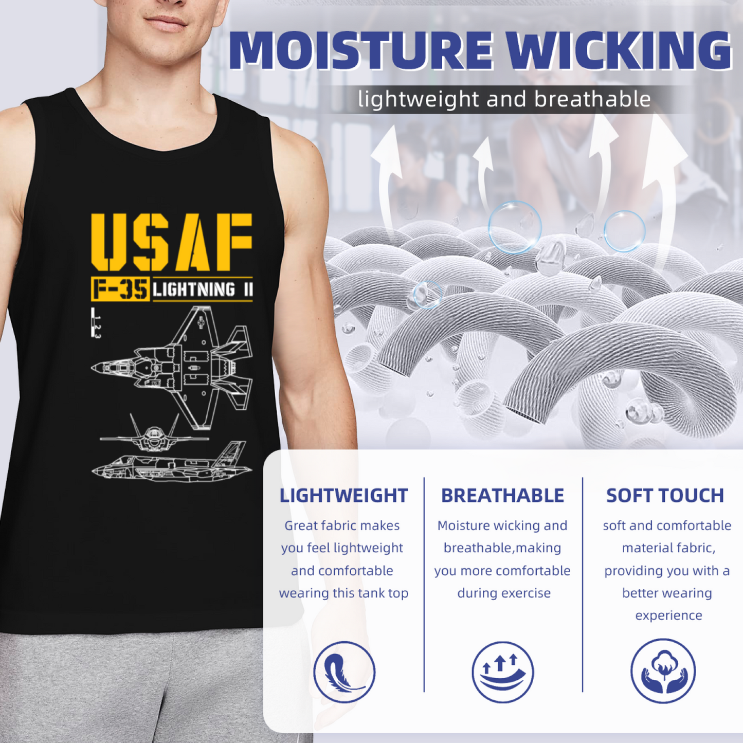 USAF F?35 Lightning II Military Blueprint Tank Top
