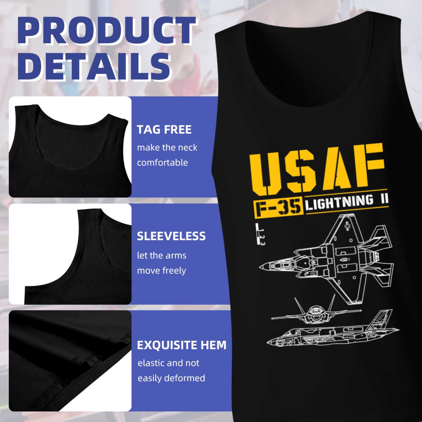 USAF F?35 Lightning II Military Blueprint Tank Top
