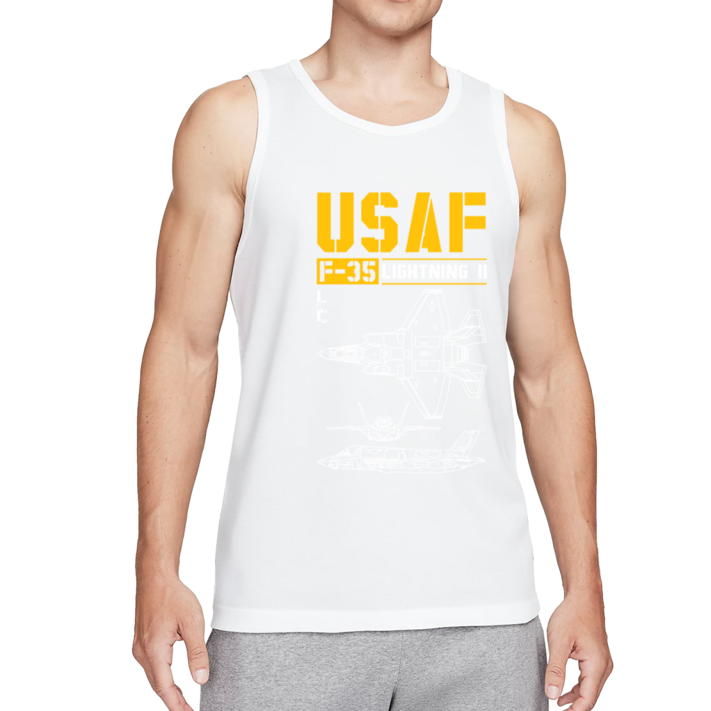 USAF F?35 Lightning II Military Blueprint Tank Top
