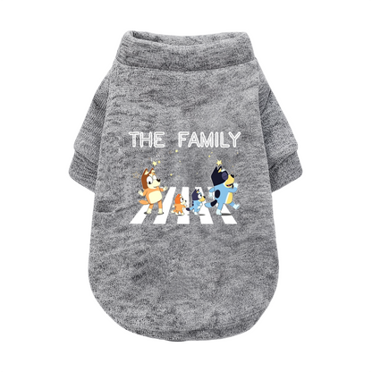 The Family Bluey Cartoon Crossing Road Dog Cardigan Sweater, Family Matching Pet Wear
