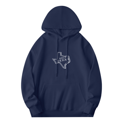 Hello Texas State Map Cozy Navy Hoodie, Southern Comfort Top