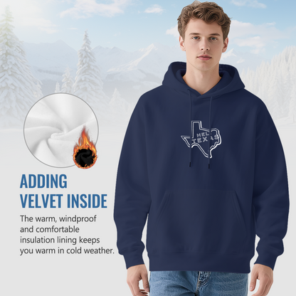 Hello Texas State Map Cozy Navy Hoodie, Southern Comfort Top