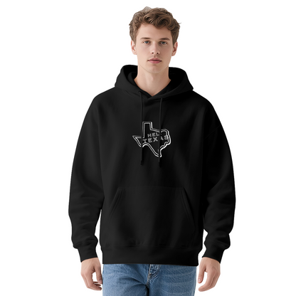 Hello Texas State Map Cozy Navy Hoodie, Southern Comfort Top
