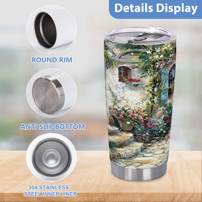 Rustic French Stone Cottage Secret Flower Garden 20oz Cup
