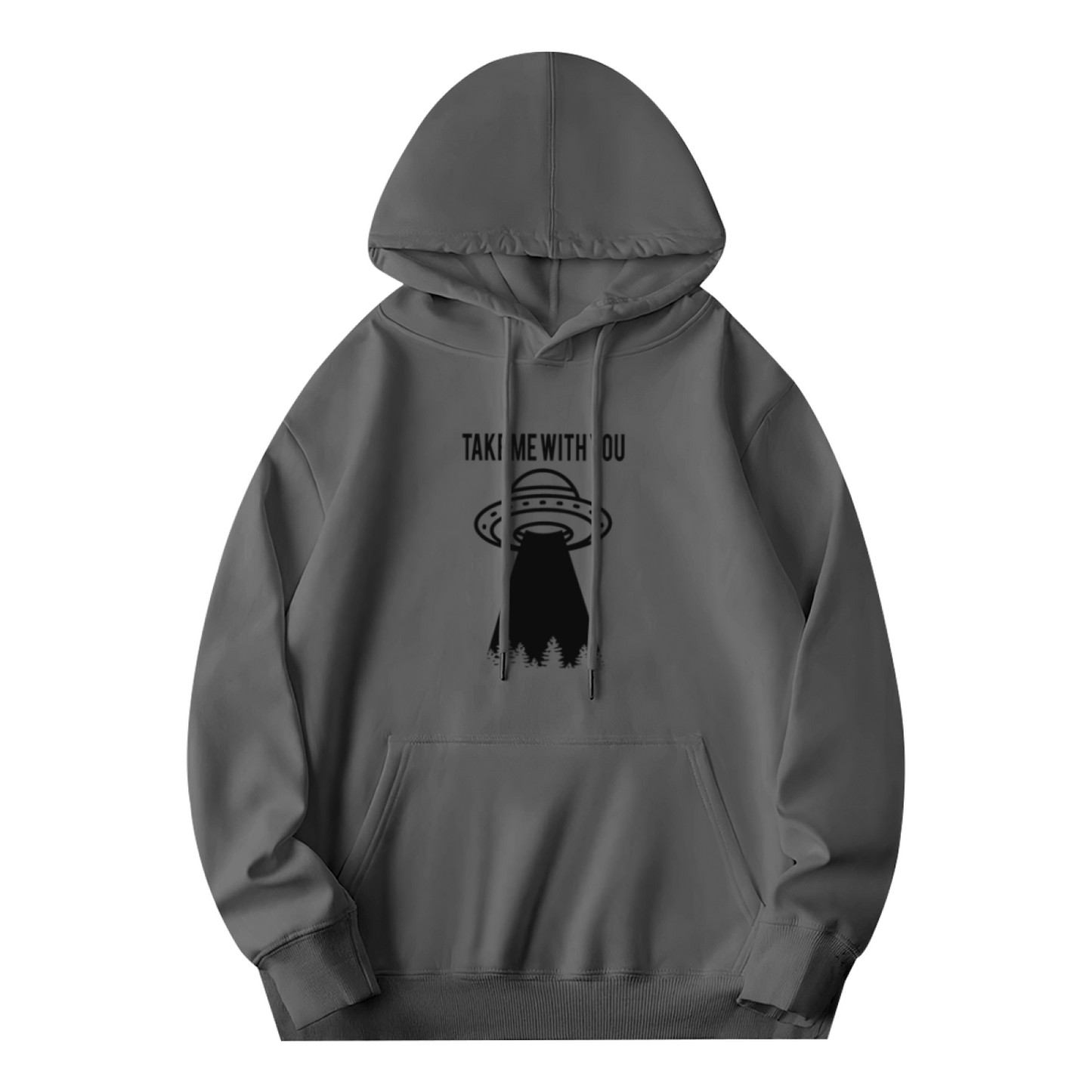 UFO Alien Graphic Dark Grey Unisex Hoodie, Loose Cozy Wear